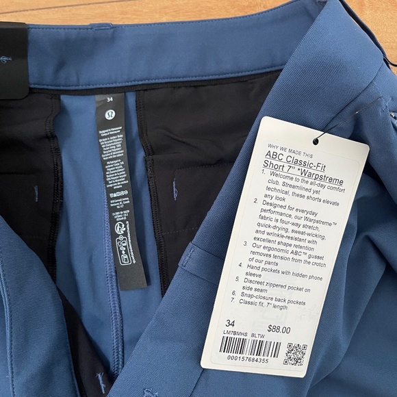 Lululemon Men ABC Classic Fit Navy Blue Shorts 7" Size 34 New With Tag - Picture 5 of 7